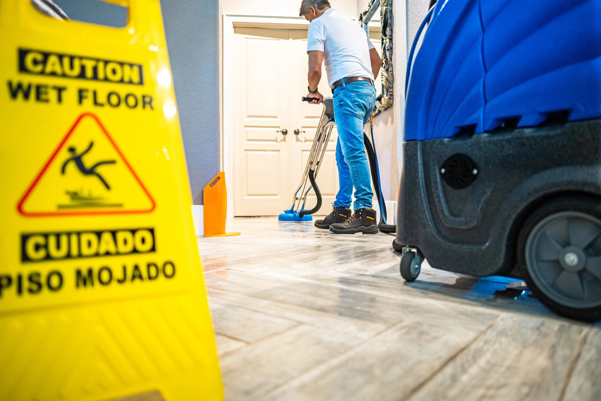 Professional Cleaner Performing Routine Maintenance Cleaning
