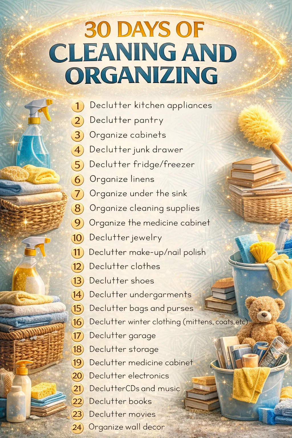 List of 30 Days House Cleaning & Organizing Challenge