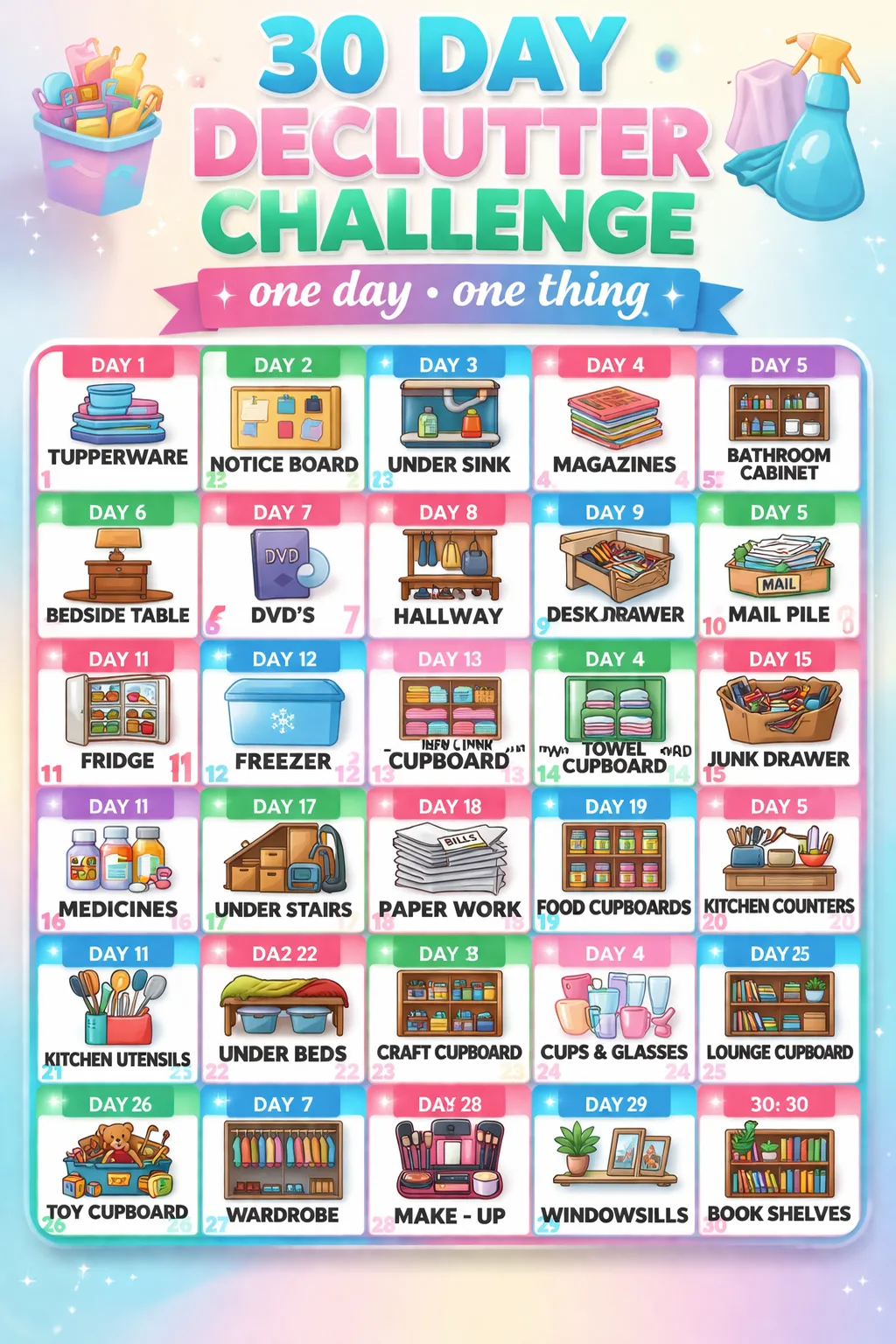 Complete 30 Days House Cleaning & Organizing Challenge